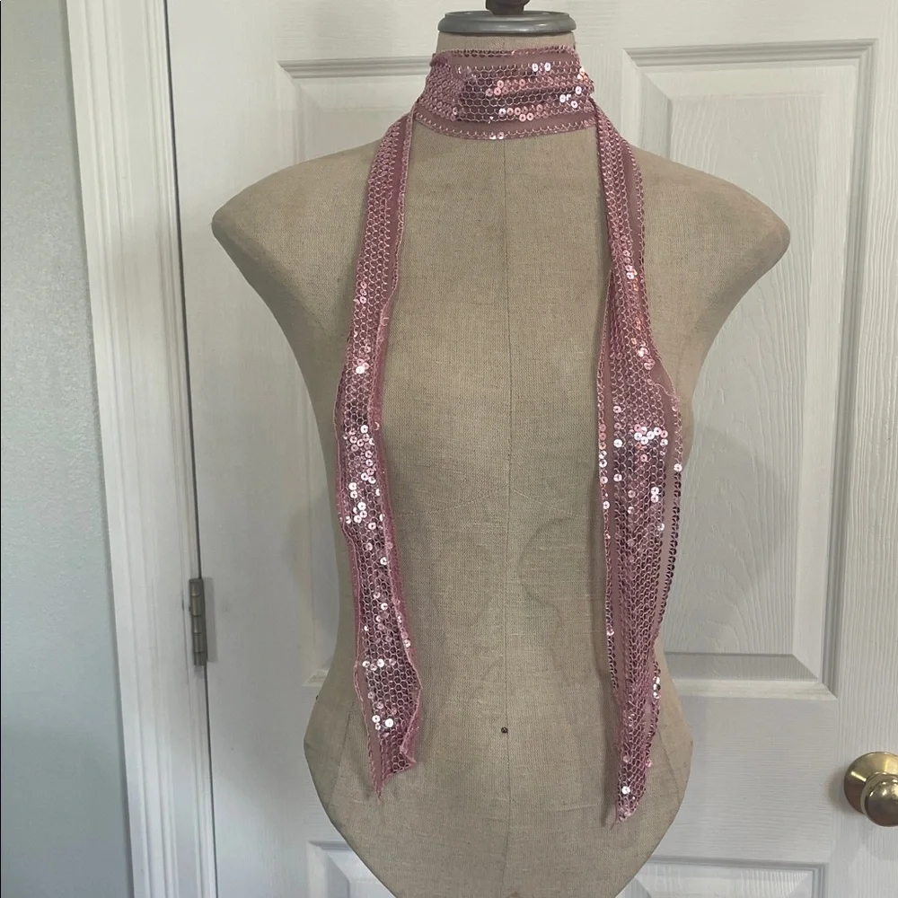 Vintage 90s Y2K sparkly Pink Sequin Belt scarf hair accessory